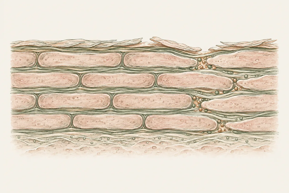 Illustration of the outer skin barrier as bricks and mortar, with a few gaps being repaired