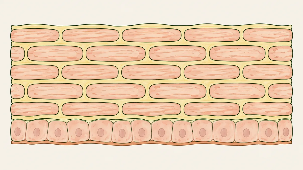 Schematic of the outer skin layer as bricks and mortar: flattened cells with continuous lipids between them